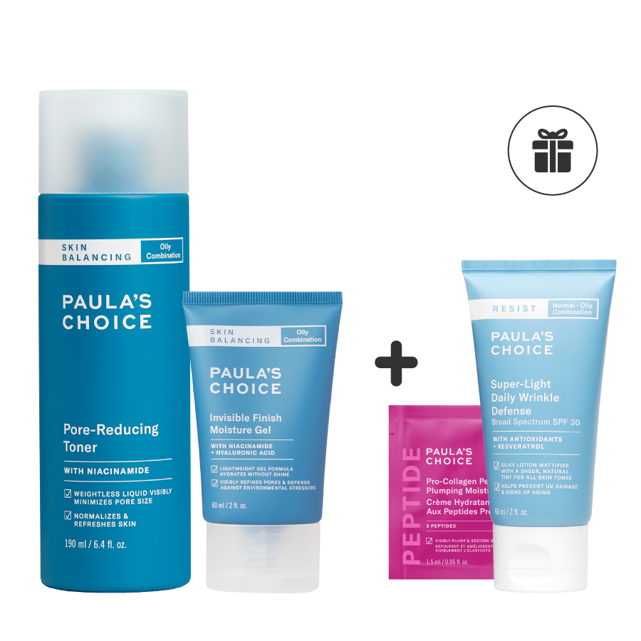 Bộ đôi Toner chứa Niacinamide hỗ trợ thu nhỏ lỗ chân lông và Kem dưỡng ẩm dạng Gel Paula's Choice