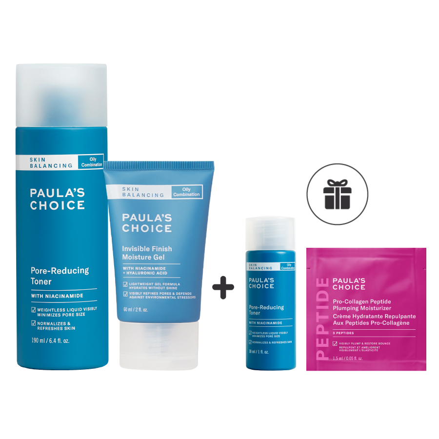 Bộ đôi Toner chứa Niacinamide hỗ trợ thu nhỏ lỗ chân lông và Kem dưỡng ẩm dạng Gel Paula's Choice