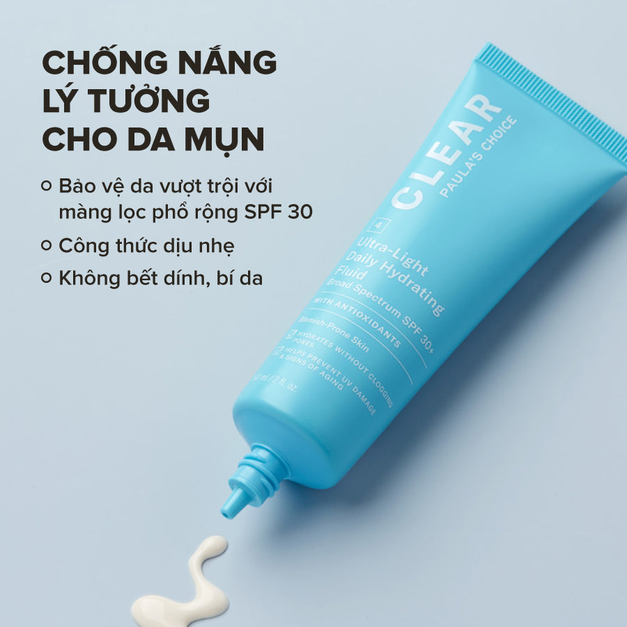 Kem chống nắng dạng sữa dưỡng ẩm và phục hồi da dầu mụn Clear Ultra-Light Daily Hydrating Fluid Broad Spectrum SPF 30+