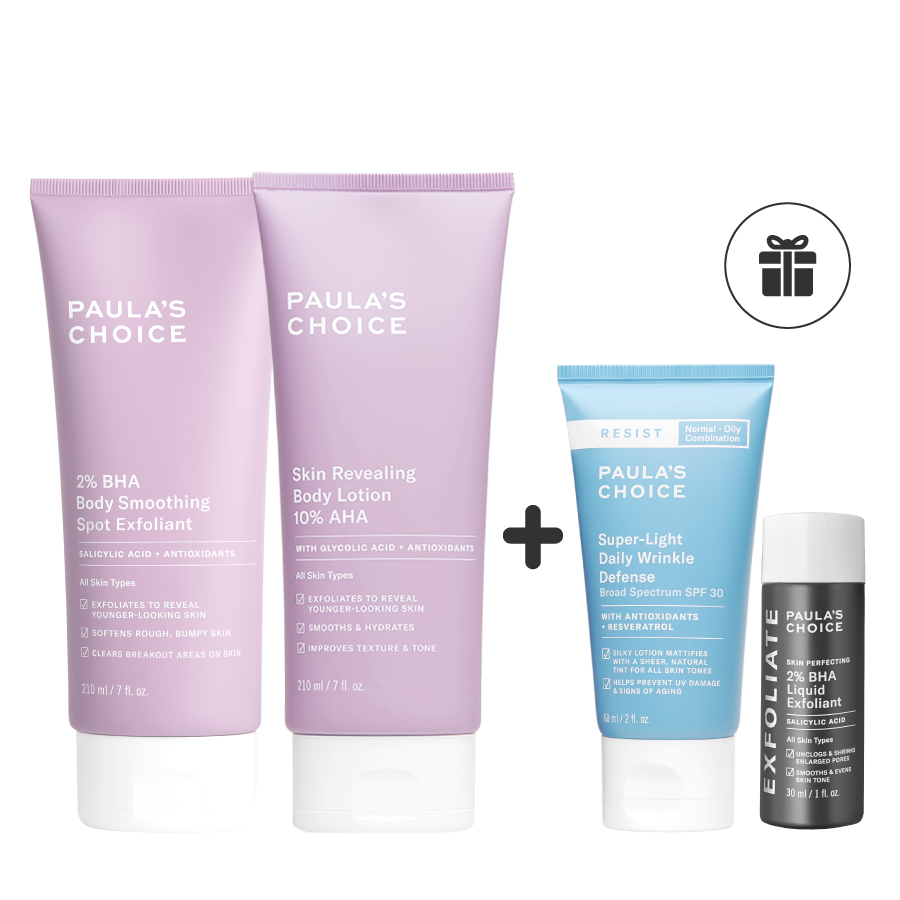Bộ đôi dưỡng thể Paula’s Choice giảm mụn và sáng da 2% BHA Body Smoothing Spot Exfoliant 210ml + 10% AHA Brightening Body Lotion