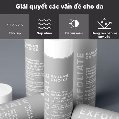 Dung dịch loại bỏ tế bào chết và làm sáng da Skin Perfecting 6% Mandelic Acid + 2% Lactic Acid Liquid Exfoliant