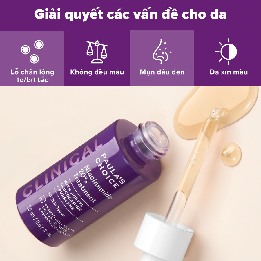 Tinh chất thu nhỏ lỗ chân lông to và làm sáng mịn bề mặt da Clinical Niacinamide 20% Treatment 20ml