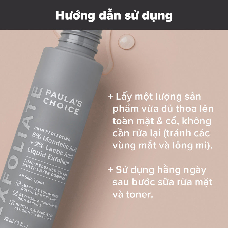 Dung dịch loại bỏ tế bào chết và làm sáng da Skin Perfecting 6% Mandelic Acid + 2% Lactic Acid Liquid Exfoliant