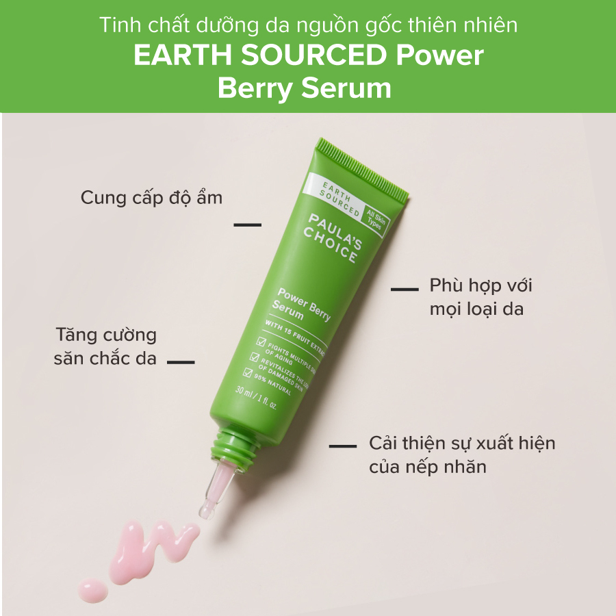 Tinh chất dưỡng da Earth Sourced Power Berry Serum giúp tăng cường và phục hồi làn da. Lấy cảm hứng từ thiên nhiên, nó được chế tạo với các thành phần tự nhiên để tăng cường sức khỏe da của bạn. Hãy xem hình ảnh và nhận thấy sự khác biệt về chất lượng da của bạn chỉ trong một thời gian ngắn.