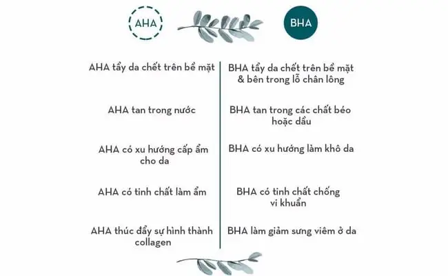 Sự khác nhau giữa AHA và BHA
