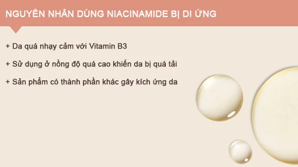 Nguyên nhân dùng Niacinamide bị dị ứng, dùng niacinamide bị đỏ mặt, dùng niacinamide bị lên mụn